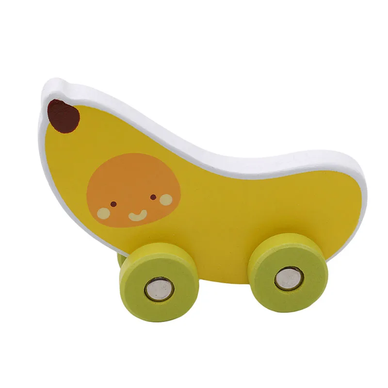Banana Горячая Распродажа Детские деревянные игрушки мини блок фруктовый Автомобиль Блоки яблоко/Персик/банан/груша маленький размер цветная Автомобильная игрушка из мультфильма - Цвет: Banana