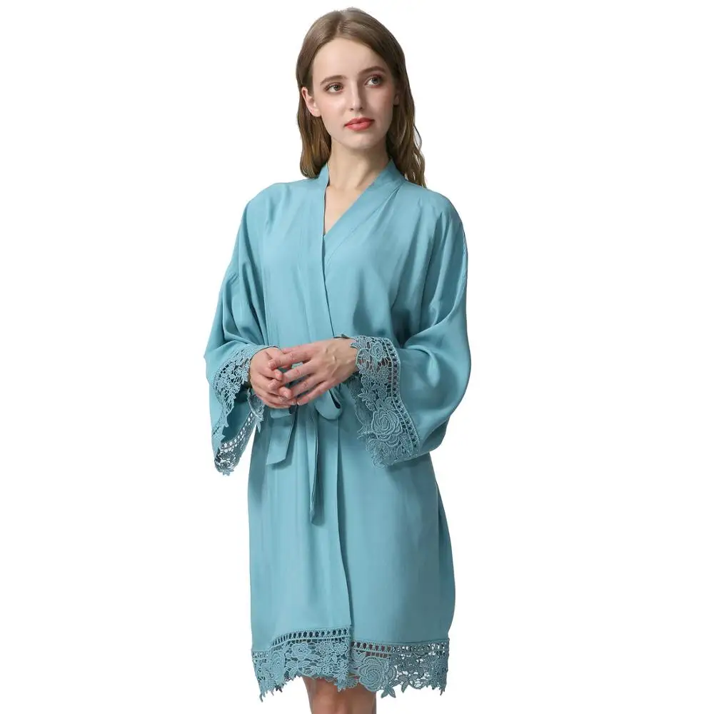 dusty green YUXINBRIDAL темно-зеленый искусственный шелк сплошной хлопок кимоно халаты с кружевной отделкой для женщин свадебный Халат короткий пояс Халат - Цвет: dusty green
