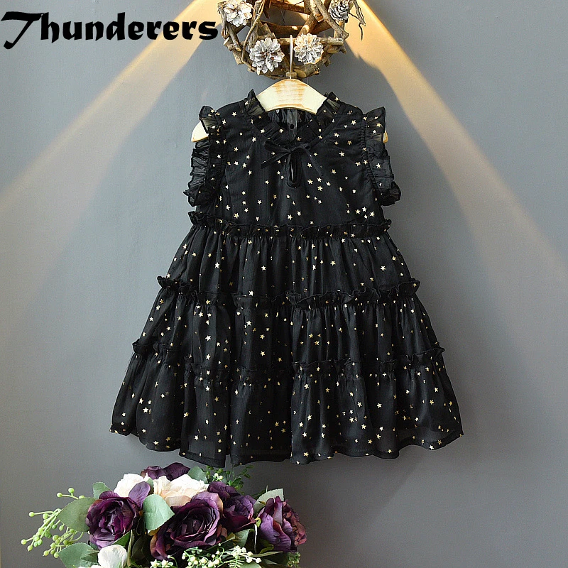 

Thunderers Kids Princess Dress For Girl Sleeveless Sequines Girl Party Dress Beach White Black Toddler Baby Clothes 3Y-7Y
