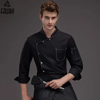 

Long Sleeves Restaurant Uniform Stand Collar Chef Jacket Coat Kitchen Work Wear Catering Cook Baking jacket Men Pocket Clothes