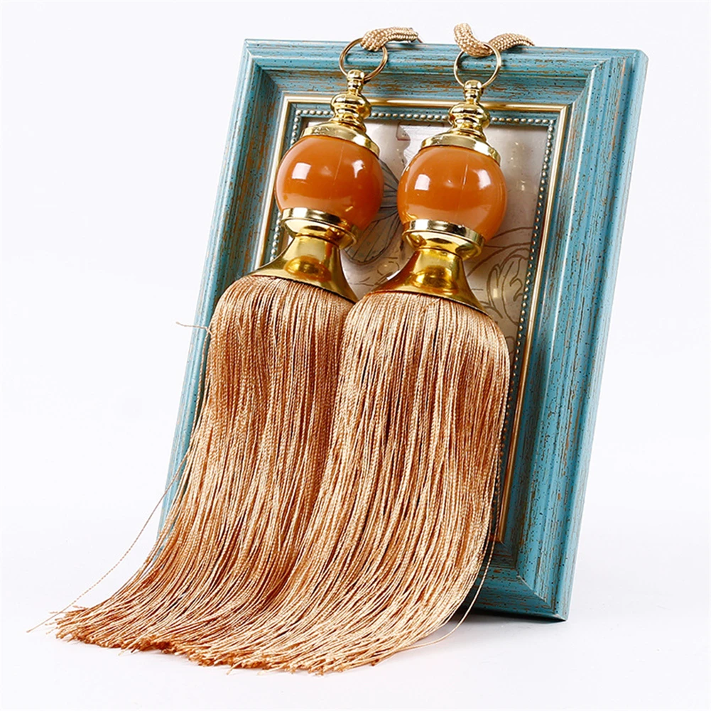 A Pair Curtain Jade Hanging Ball Tassel Strap Large Tie Backs Jade Ball Tassel Curtain Rope Tieback Single Pair Holdbacks New - Цвет: Orange red