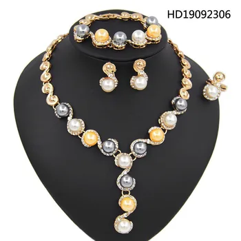 

Yulaili Trendy Crystal Elegance Imitation Pearl Necklace Earrings Bracelet Ring for Women Wedding Bridal Party Jewelry Sets