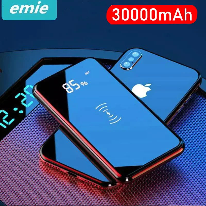 

30000mah Power Bank External Battery Bank Built-in Wireless Charger Powerbank Portable QI Wireless Charger For iPhone 11 Samsung