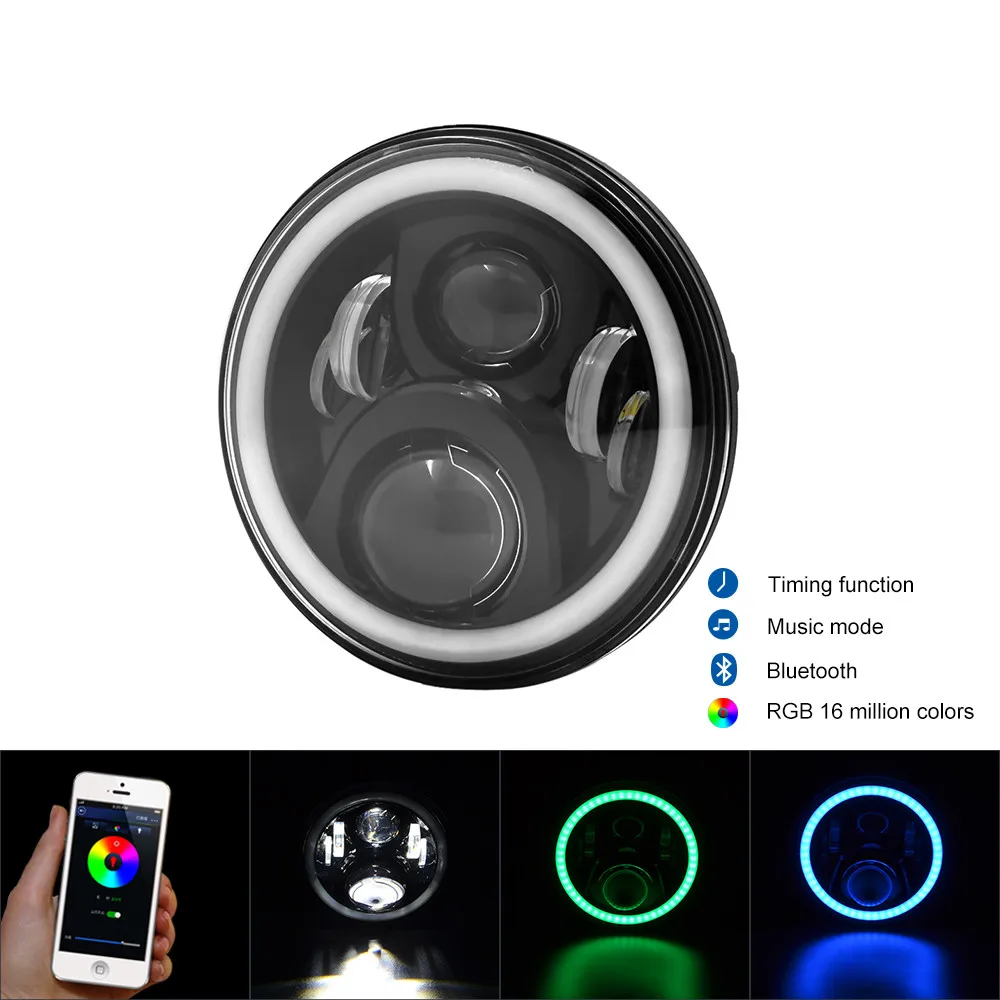 JAER 7 дюймов светодиодный головной светильник для мотоцикла H3 H14 Hi& Low RGB Halo angel eyes светильник для Harley Softail Touring FLD 2012-2013