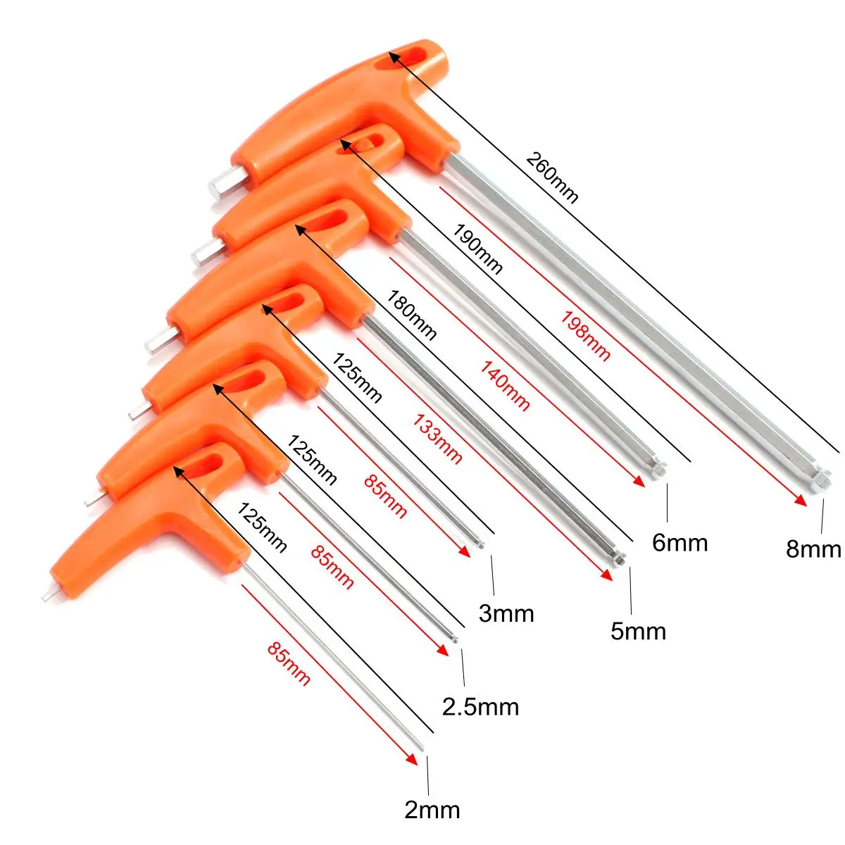6Pcs T Handle Ball Ended Hex Key Set Long Reach Allen Screwdriver Wrench Tool 22.53568mm