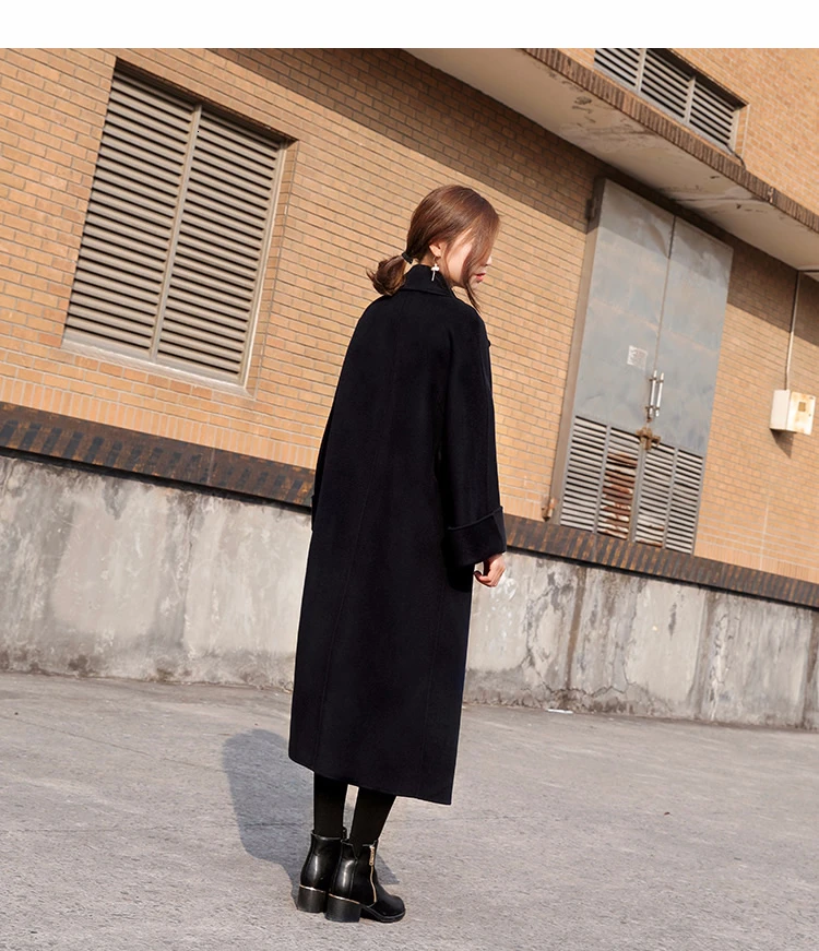 Vintage long double breasted Winter Coat Women Elegant black loose woolen coats modis new arrival jacket Plus size