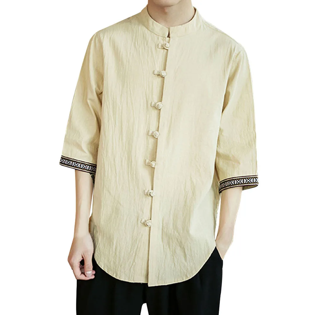 F Рубашка camisa masculina мужская рубашка мужские рубашки chemise homme уличная одежда белье чистых тонов рукав три четверти рубашка Z4 - Цвет: F
