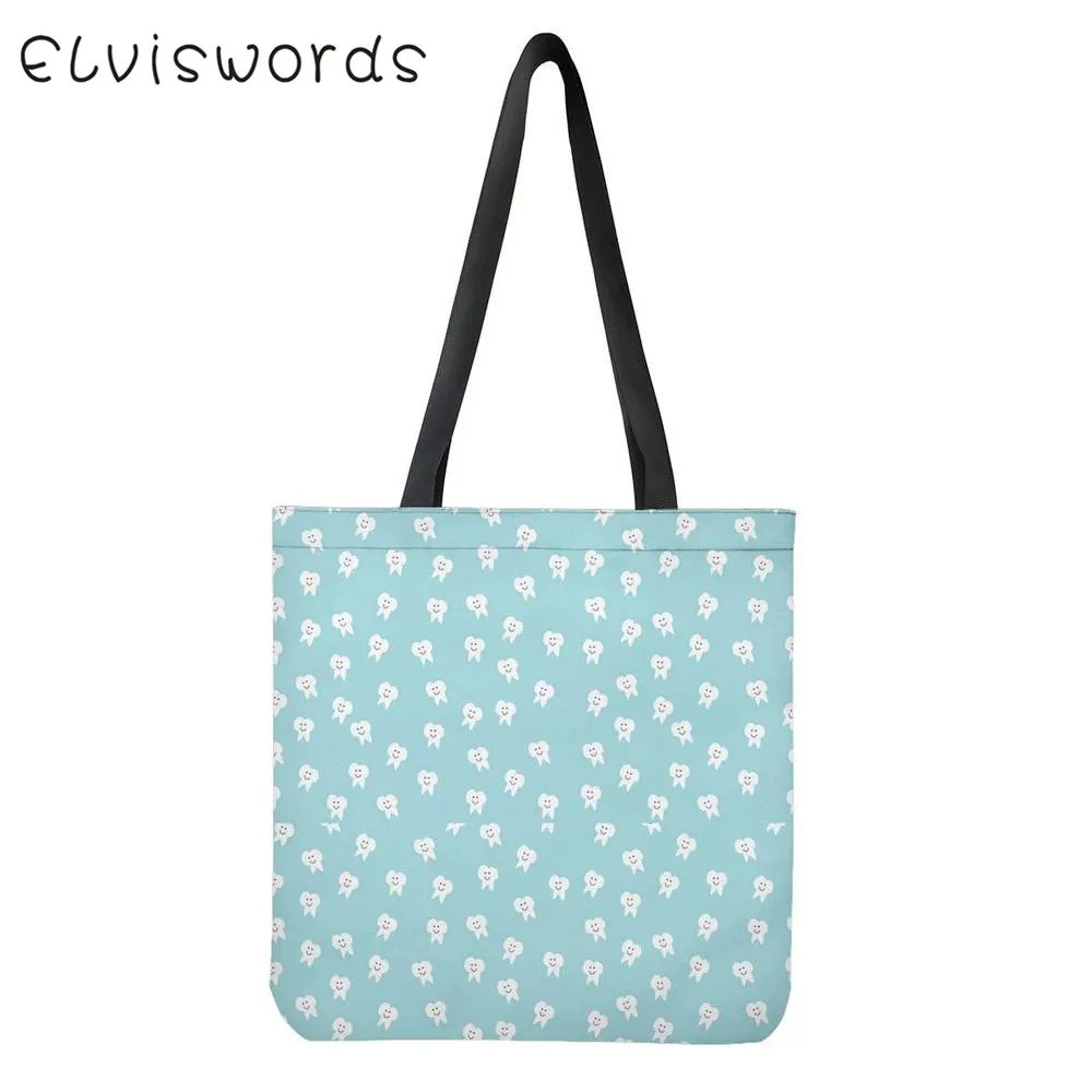 ELVISWORDS, женские сумки для покупок, Kawaii, для медсестры, стоматолога, с принтом зубов, холщовые женские сумки большой емкости, сумки Harajuku, torebki damski - Цвет: HXA203Z22