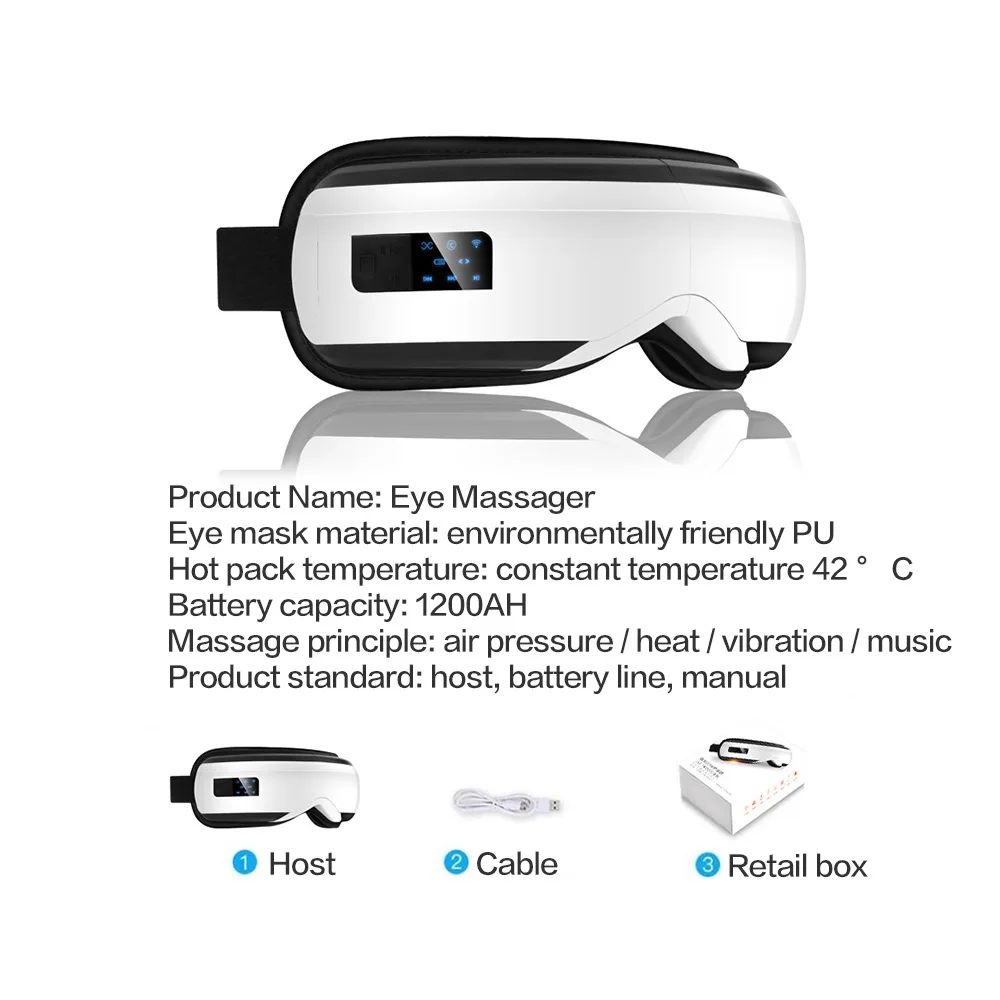 Bluetooth беспроводной массажер для глаз электрическая машина давление воздушным потоком Вибрация с подогревом массаж музыка массажер очки Usb Перезаряжаемый - Цвет: with box