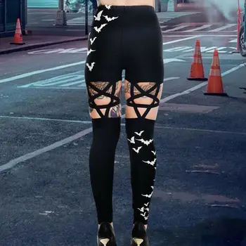 

Women Stretch Pencil Pants High Waist Gothic Hollow Punk Hip Hop Bat Skinny Jeggings Jeans Casual Slim Trousers Personalized