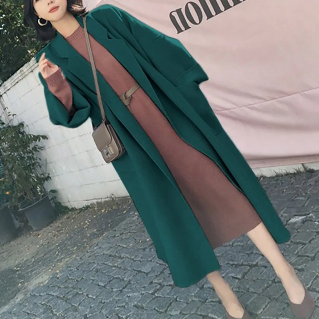 Green Sagace одежда пальто женское Смешанное пальто шерстяное тренчкот зимнее длинное пальто размера плюс модное пальто с длинным рукавом для улицы - Цвет: Green