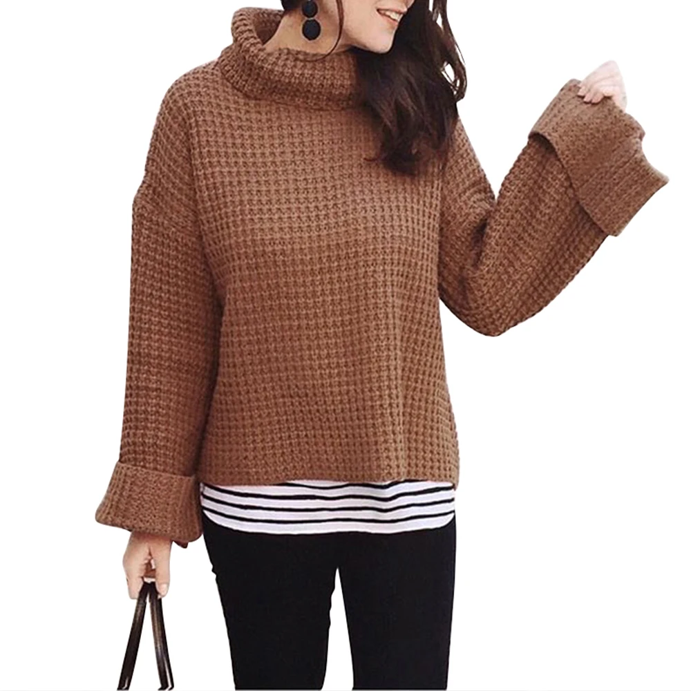 

2019 Autumn Winter New Cashmere Sweater Women's High-Necked Pullover Loose Thick Sweater Short Paragraph Knit Shirt Solid Tops
