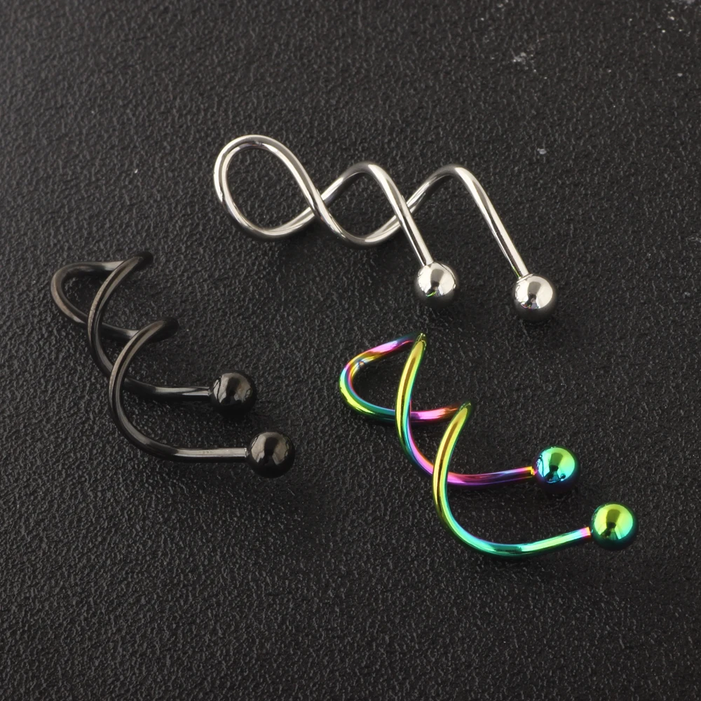 JUNLOWPY Twist Spiral Ear Industrial Spiral Navel Belly Button Ring Piercing Barbells Nombril Ombligo Earring Piercing Jewelry