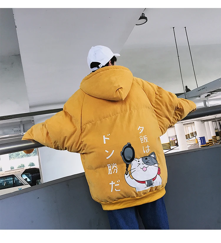 Зимняя одежда, мужская парка, Harajuku, большой размер, принт, универсальная, Японская уличная одежда,, высокое качество, Мужская парка, повседневная, теплая