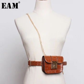 

[EAM] Pu Leather Chain Split Mini-bag Long Belt Personality Women New Fashion Tide All-match Spring Autumn 2020 19A-a291