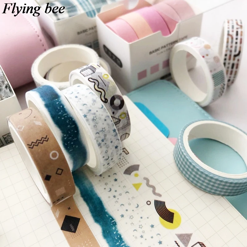 Flyingbee 5 шт./компл. 10 мм X 3 м модный набор декоративного скотча Васи Бумага DIY декоративная клейкая лента Канцелярские клейкая Ленточные принадлежности X0734