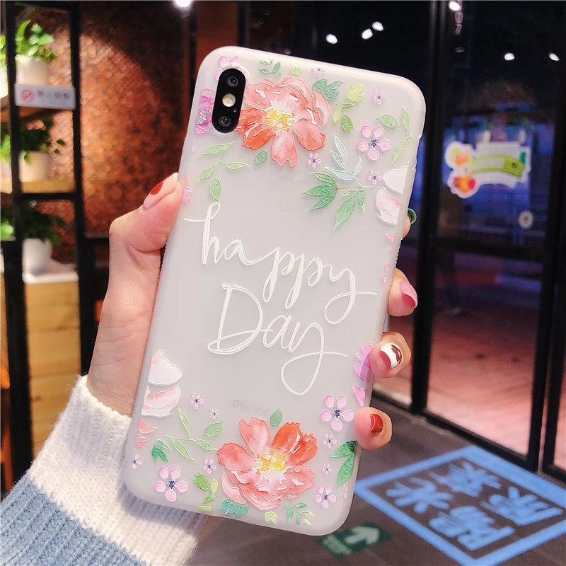 X-12 Противоударный Матовый ТПУ чехол для телефона для iPhone 11 Pro XS Max XR X 8 7 6 6s Plus 3D рельефный розовый лист Магнолия цветок мягкая задняя крышка - Цвет: X-12