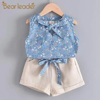 

Bear Leader Girls Clothing Sets New Summer Fashion Kids Flowers Outfits Girl Bow-knot Clothes Floral Top and Pants 2Pcs Suits