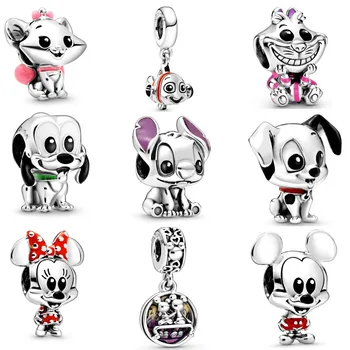 

Enamel Alice In Wonderland Cheshire Cat & Pluto Lilo & Stitch Charms Fit Bracelet 925 Sterling Silver Bead