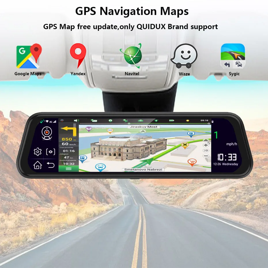 QUIDUX Автомобильный видеорегистратор gps камера-навигатор 4G 1" Android поток медиа зеркало заднего вида FHD 1080P gps зеркало видеорегистратор 2 ГБ+ 16 Гб