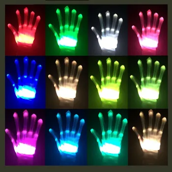 

1Pair Steampunk Halloween LED Luminous Gloves 12 color Adult Lighting Flashing Finge Colorful Skeleton Gloves Dance Club Party