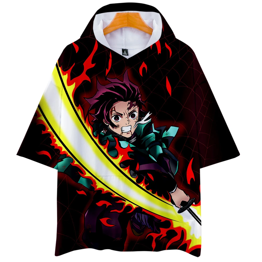 Новинка Kimetsu no Yaiba, одежда с 3D принтом, Летние повседневные крутые футболки, Женская/мужская одежда, топы,, с капюшоном, с коротким рукавом