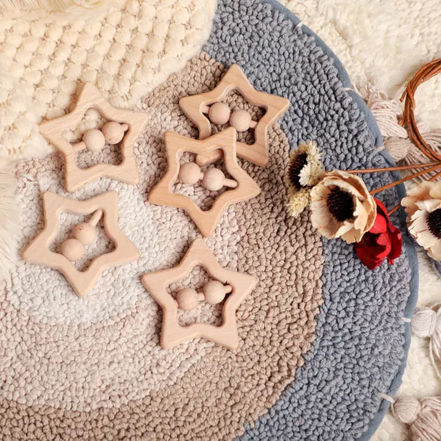 Baby Molar Toys Cartoon Star Shape Baby Teething Toys Food Grade Wooden Boy And Girl Gift Rattle For Children Kids Let's Make 5