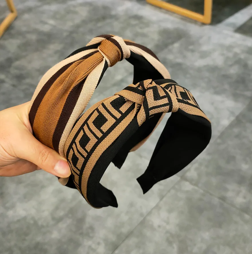 Women Hairband Wide Side Cross Knot Turban Classic Striped Headwear Girls Hair Accessories