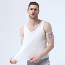 Лидер продаж; тонкие вязаные натурального шелка Мужская Жилеты летняя дышащая открытая шелковая ткань «Mulberry» рубашка без рукавов