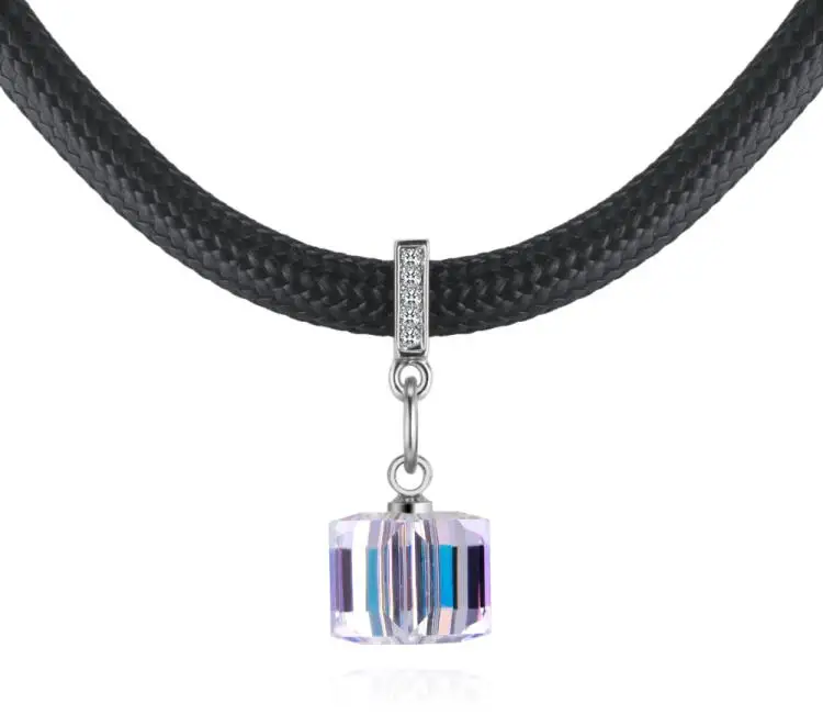 Labekaka ожерелье-кристалл AB Aurora кристаллы от Swarovski Веревка Кожа цепи воротник для женщин вечерние уникальные ювелирные изделия