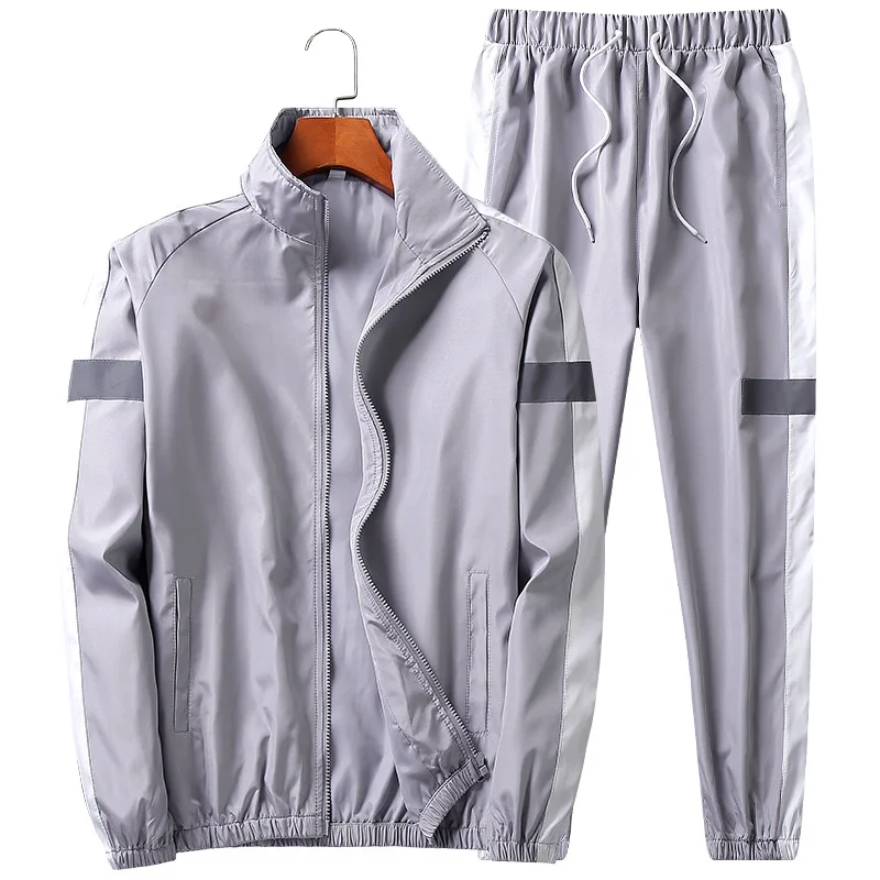 

New Spring, Autumn and Winter Men's Two-piece Reflective Casual Men's Sportswear Jacket with Hood + Jogger Outdoor Sports Pants