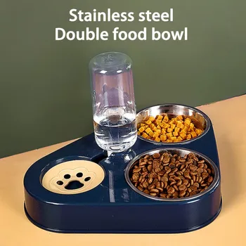 500ML Dog Bowl Cat Feeder Bowl With Dog Water Bottle Automatic Drinking Pet Bowl Cat Food