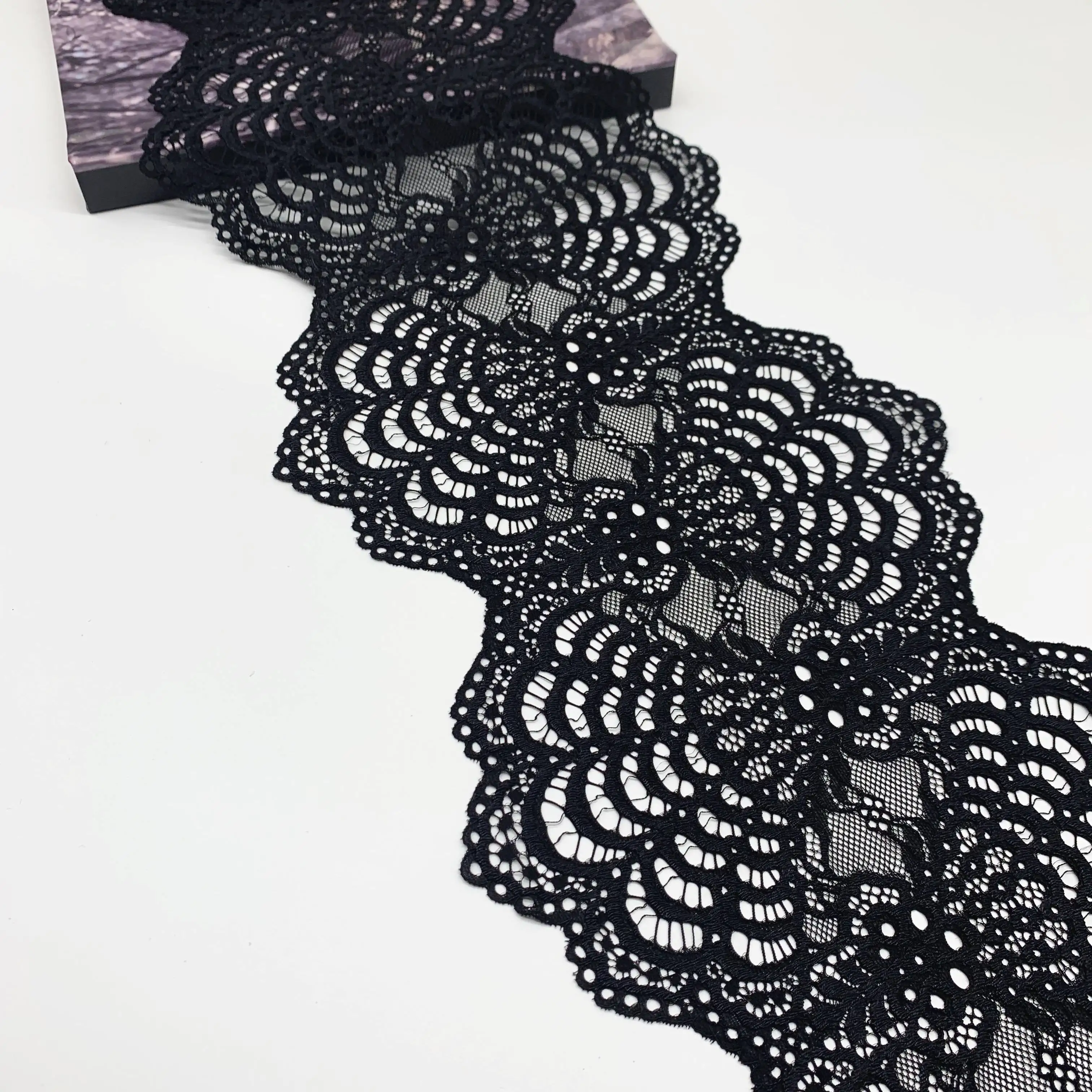 3y/lot Width 21cm 3 colors Grey Blk Elastic Stretch Lace 2