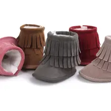 Детская зимняя обувь с кисточками; теплые зимние ботинки для девочек с мягкой подошвой