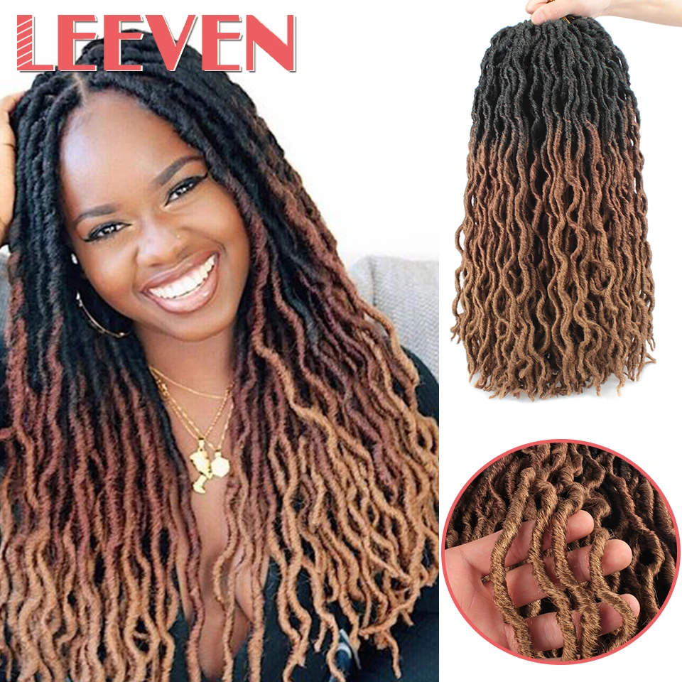 Leeven Nu Faux locs Curly вязаные волосы 20 дюймов синтетические плетеные волосы Омбре крючком косички крючком волосы богини волос