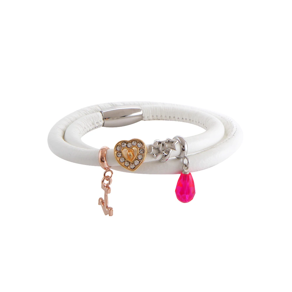 SANSHOOR 20CM White Genunie Leather Endless Bracelets Secret Set with 4pcs Random Charms and Shipping Randomly | Украшения и