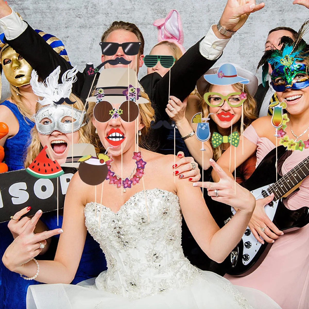 32PCS Photobooth Props Portable Creative Beautiful Party Accessories for Masquerade Birthday Party Decoration A30