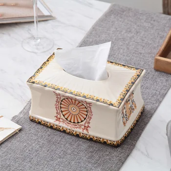 

European ceramic tissue box creative drawing tray living room KTV hotel network red custom paper pumping