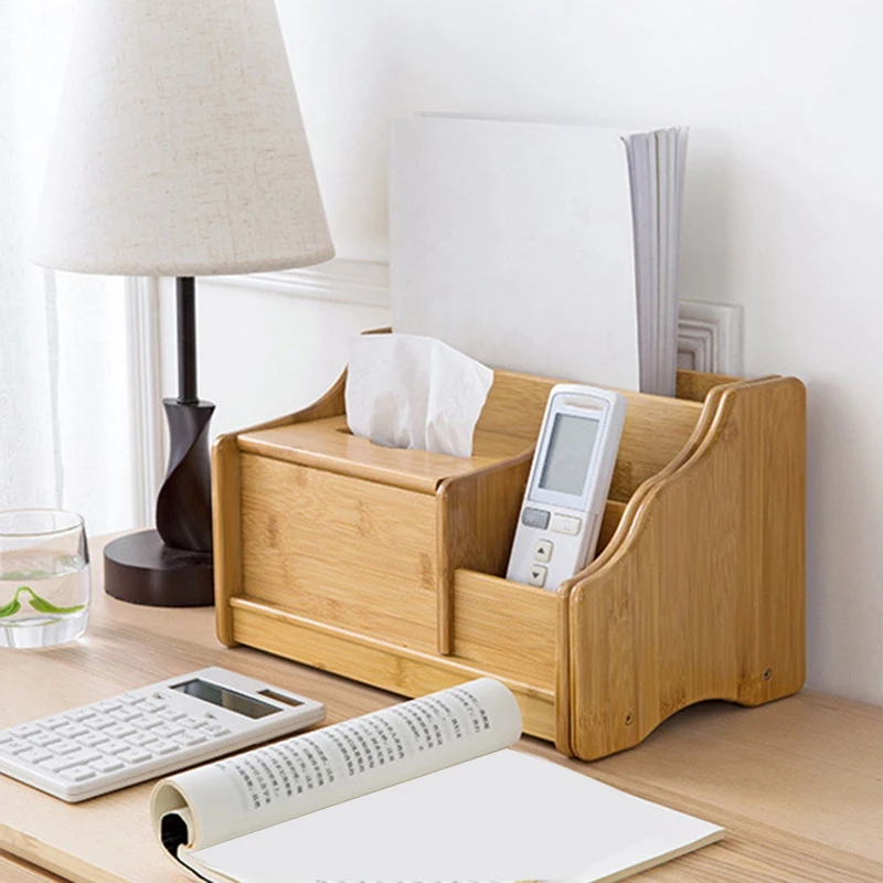  Bamboo Desktop Storage Box Retractable Bookshelf Office Desk Stationery Remote Control Storage Rack