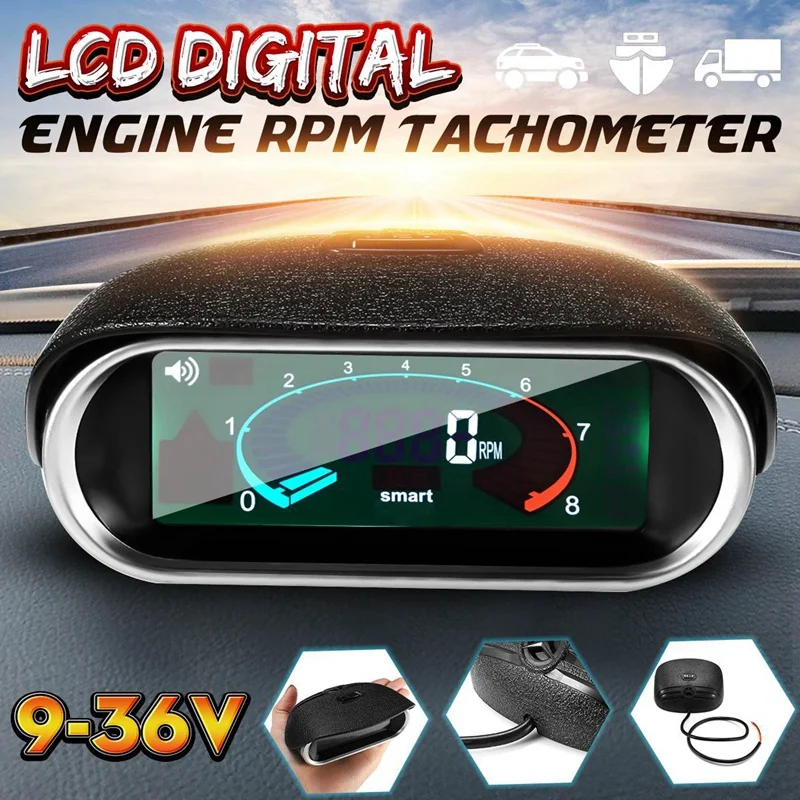 Online Car Universal 50 9999RPM Tachometer LCD Digital Display Engine Tachometer Boat Truck LCD Screen RPM Meter