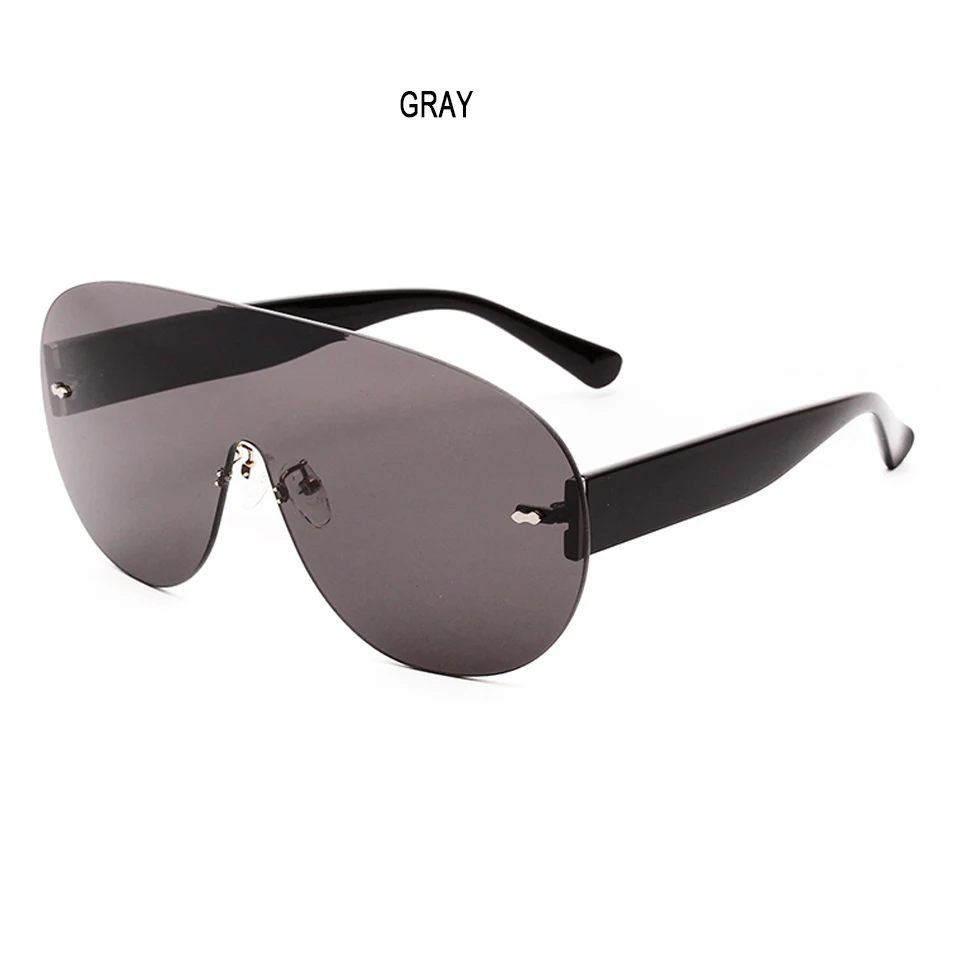 gray ELITERA Oversized Big Sunglasses For Women Men Fashion Rimless Eyewear - Цвет линз: gray