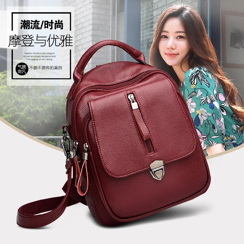 

Backpack Women's Korean-style 2019 New Style Fashion Soft Leather Backpack Multi-functional Anti-Theft School Bag Versatile Shou