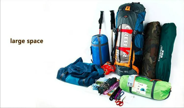 Creeper Professional Waterproof Rucksack External Frame Climbing Camping Hiking Backpack Mountaineering Outdoor Luggage Bag 60L