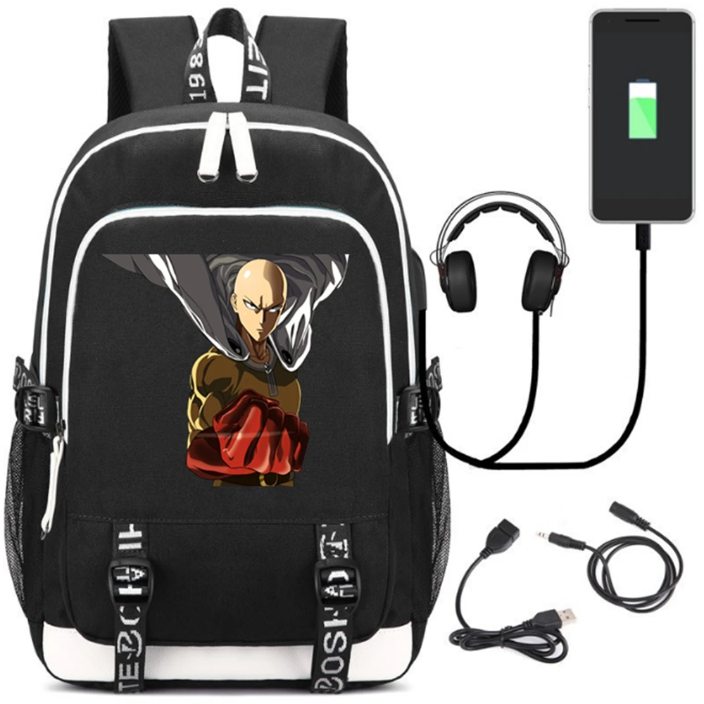 Аниме ONE PUNCH-MAN/зарядка через usb рюкзак сумки для ноутбуков школьная книга сумки школьников Повседневное ноутбук для мальчиков и девочек, рюкзак подарок