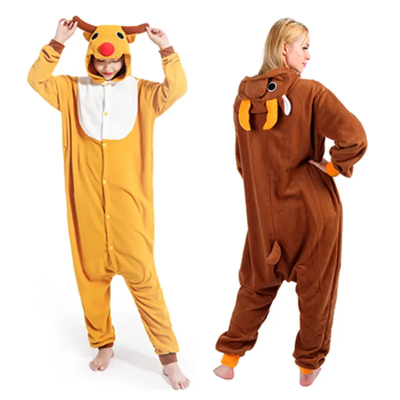 

Fleece Winter Cartoon Animal Onepiece Pajamas for Women Christmas Halloween Animal Cosplay Sleepwear Costume Xmas Deer Onesies