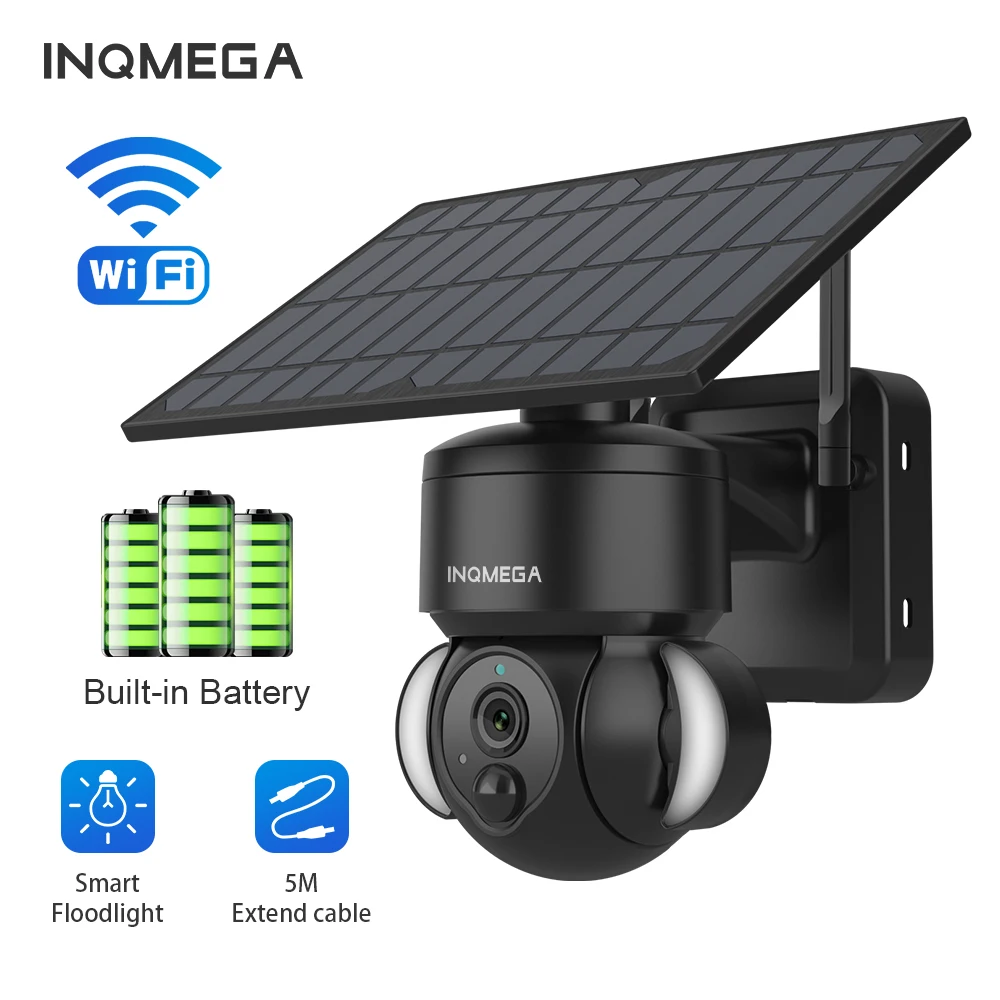 INQMEGA WIFI PTZ Camera with Solar Panel Battery Security Protection Video Surveillance PIR Detection Day and Night Full Color 4g sim card solar camera 4mp wifi outdoor wireless video surveillance security protection with solar panel include 8pcs battery