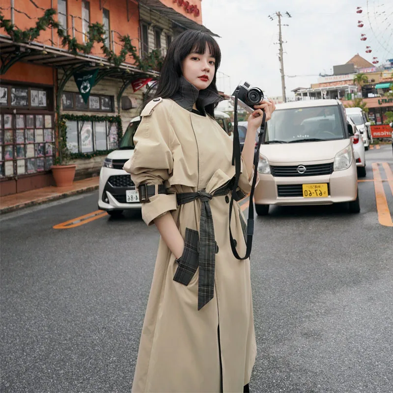 

Photo Shoot Kaki of Trench Coat Women's Mid-length 2020 Spring And Autumn New Style Short-height Waist Hugging Slimming Versatil