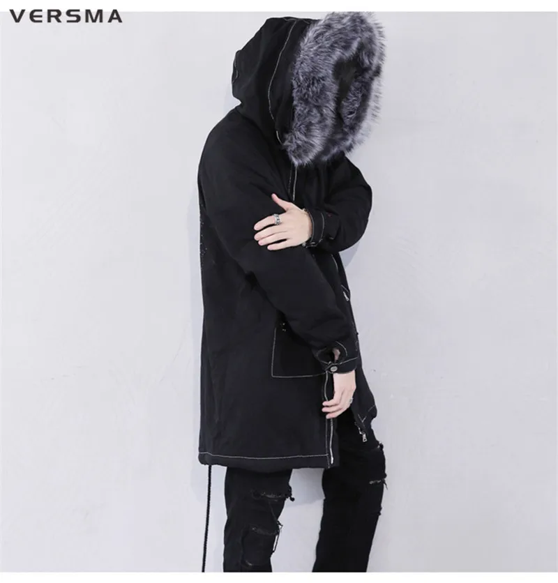VERSMA Корейская Harajuku Теплая мужская зимняя куртка, ветровка, хип-хоп Уличная русская Вельветовая длинная куртка, пальто, дропшиппинг