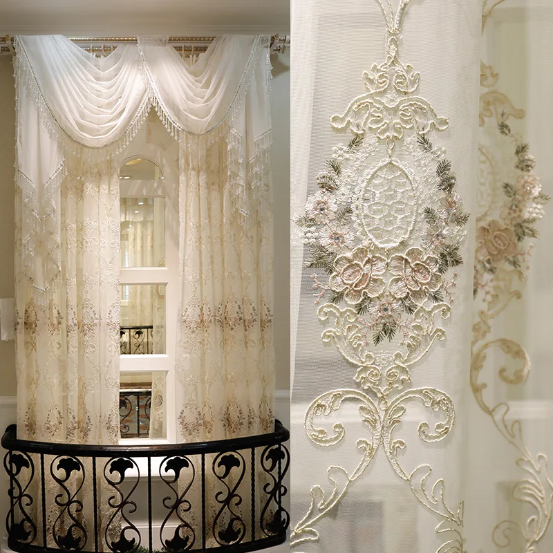 European luxury Turkish embroidered voile Curtains sheer for living