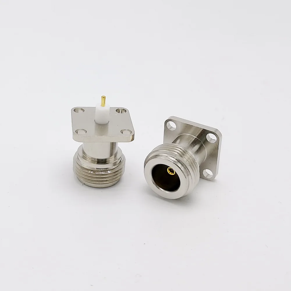 N-KFD-5 N Женский Панель Крепление RF коаксиальный разъем с 4 отверстия фланец припой медь никелированный 10 шт